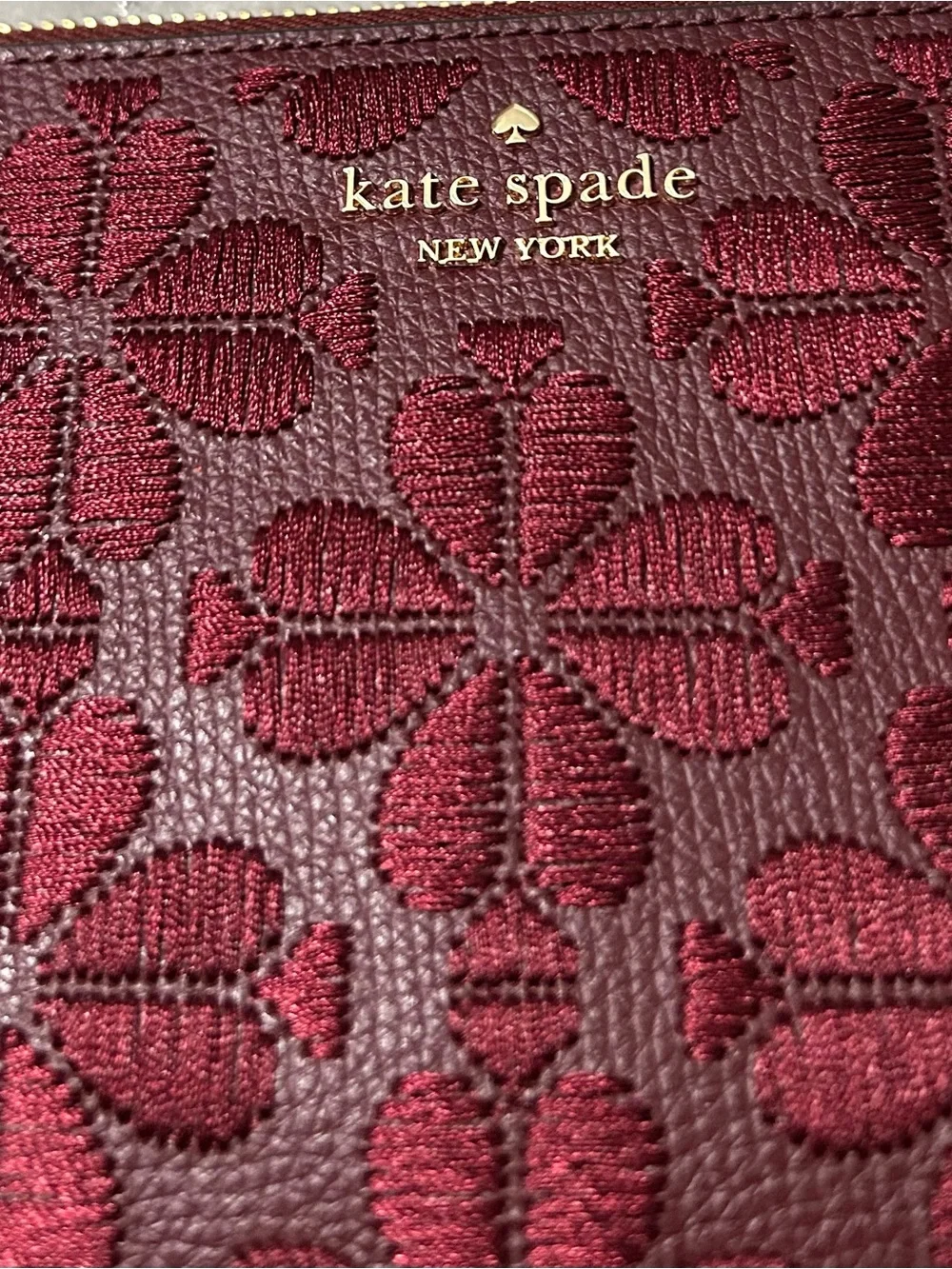NWT Kate Spade Burgundy Quilted Floral Top-Handle Satchel and matching wallet
